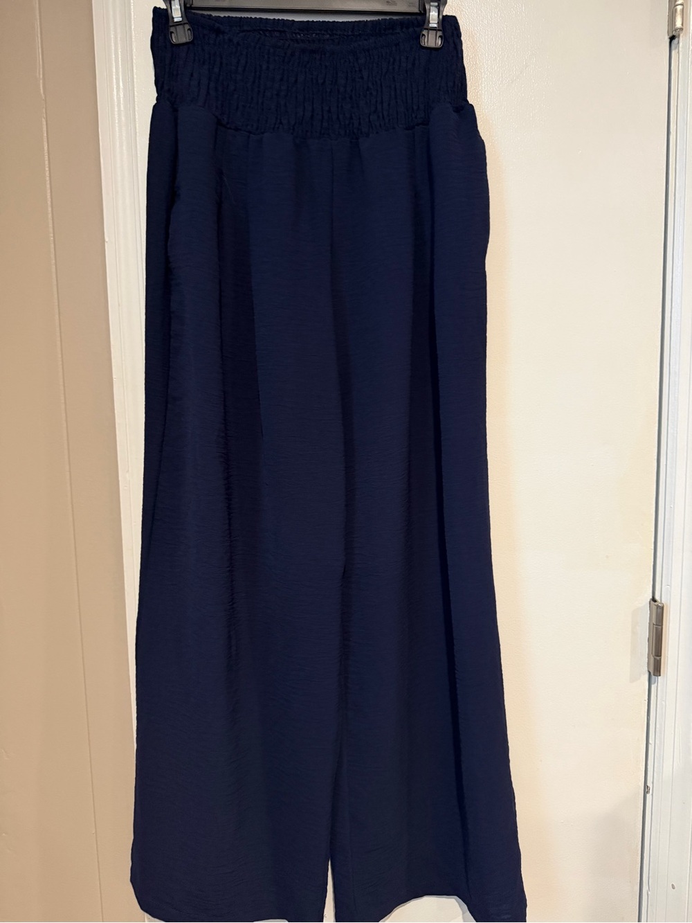 SHEIN Navy Wide-Leg Pants with Smocked Waist